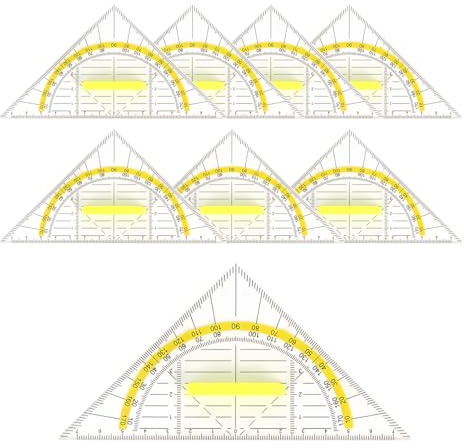 8 pezzi Set di squadre geometriche flessibili con manico, squadra trasparente 16 cm in plastica con manico removibile, goniometro e righello per scuola, ufficio e disegno tecnico