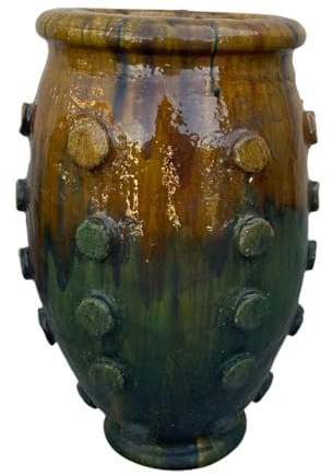 ARTIGIANATO VULCANO Marokkanische Amphore Vase Tamegroute, handgefertigt, 40 x 40 x 60 cm, Grün und Braun, 22 kg