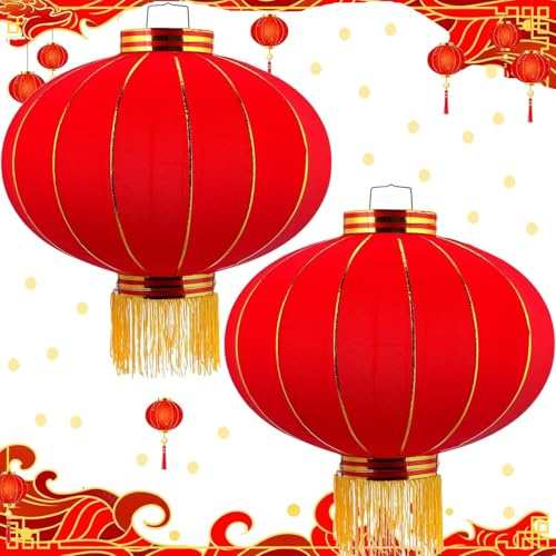 2 Stück chinesische Laternen, 32CM hängende chinesische rote Laternen in roten Papierlaternen, Faltbare