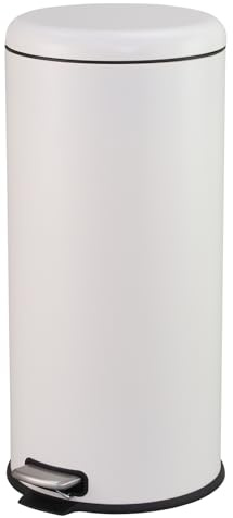 Panana 30L Rectangular Stainless Steel Kitchen Pedal Bin Modern Rubbish Waste Dustbin with Soft-Close Lid & Inner Bucket (White, Round 30L)