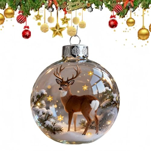 Wildlife Collection Crystal Glass Ornament,Christmas Tree Decorations,Animals Christmas Tree Hanging Ornament,Glass Bauble Hanging Ornaments with Sparkling Star Accents,for Chr/istmas Tre/e(Elk)