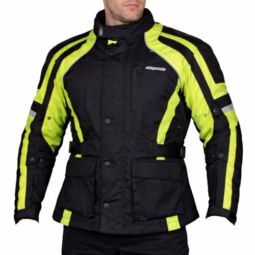 RKsports COMMANDER WATERPROOF MOTORCYCLE MOTORBIKE JACKET BLACK CE ARMORS (5X-Large 50/52, High Visibility)