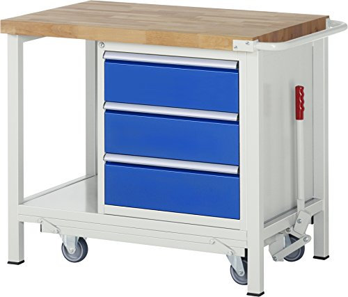 Rau 05 8157A6-107B4F.11 Werkbank Mit Absenkbarem Fahrgestell Serie 8000, Lichtgrau/Enzianblau