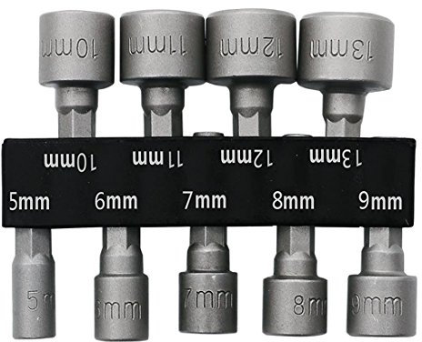 Juego de 9 llaves de tubo de 5 a 13mm para tornillos hexagonales de 1/4 de pulgada
