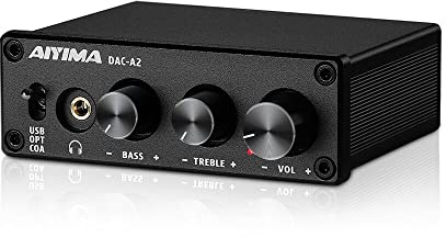 AIYIMA DAC-A2 Headphone Amplifier DAC with Bass Treble Controls PC-USB/Optical/Coaxial Inputs, RCA/3.5mm Headphone Ouput Digital to Analog Desktop Audio Converter DC 5V 24Bit 192kHz