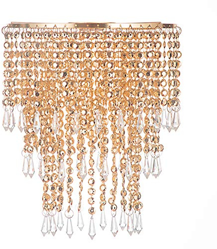 Waneway Acrylic Chandelier Shade, Ceiling Light Shade Beaded Pendant Lampshade with Crystal Beads and Rose Gold Frame for Bedroom, Wedding or Party Decoration, Diameter 8.7 inches, 3 Tiers, Copper