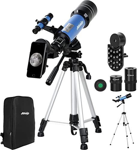 AOMEKIE Telescopio Astronomico 70mm Telescopio per Bambini Professionale con Adattatore per Telefono 10X Zaino Regolabile con Filtro per Treppiede e Lente 3x Barlow Come Regalo Regali di Natale