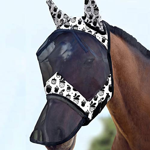 Harrison Howard LumiVista Horse Flugmask Lång näsa med öron UV-skydd för hästkottar (L; Full storlek)