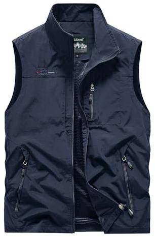 Oralidera Herr Multi Pocket Mesh Väst Ärmlös Toppjacka Utomhus Fiske Camping Väst Resa Vandring Gilet, BLÅ, XXL