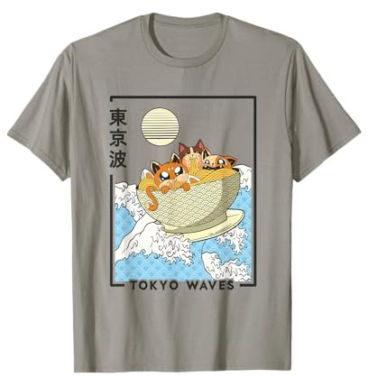 Happy Cats Ramen Bol japonais pour enfants Motif vagues T-Shirt