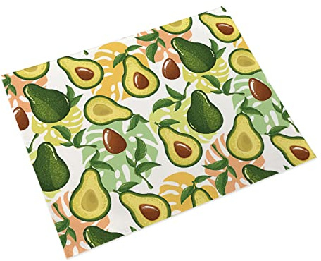 Manteles Individuales Aguacate Verde Blanco Mantel Individual Algodón y Lino Lavable Salvamanteles Individuales Resistente al Calor Bajoplatos Individuales Mesa Tapetes para Mesa 30x45cm 6 Pcs