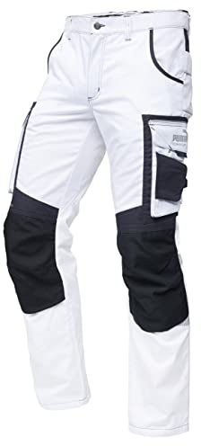 PUMA Workwear Precision X Pantalon de Travail pour Hommes, Nombreuses Poches & Genoux renforcés - Idéal pour Les Artisans, Les ouvriers de Production et de Construction - Blanc - Taille 48