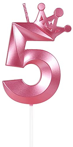Yiran Geburtstagskerze Zahlen 5, 8cm Rosa Mit Krone, Kerze, Torten- Und Kuchendeko, Geburtstagskerzen für Deko, Nummer 5