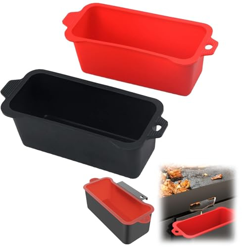 2 Pcs Silicone Grease Cup Liners for Blackstone Grill,Reusable Drip Pan Liners,Griddle Grease Catcher Liner Drip Tray Replacement Part,Blackstone Griddle Accessories(8.6*3.1*2.7Inches)（Black+red)）