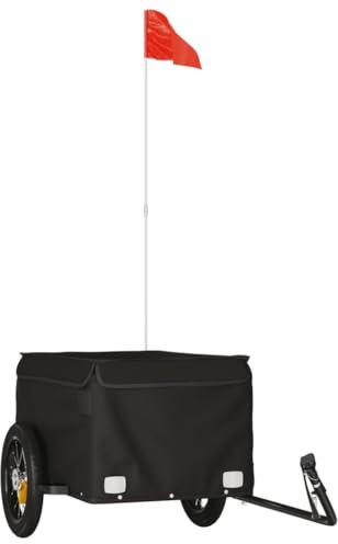 vidaXL Lastenanhänger, Anhänger für Fahrrad, Fahrradanhänger mit Deichsel Sicherheitsflagge, Transportanhänger, Schwarz 30kg Eisen