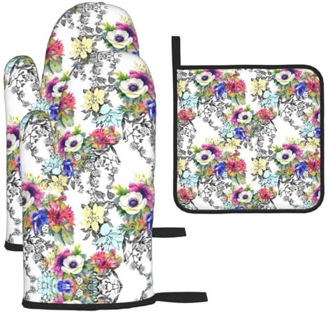 Lot de 3 maniques et maniques de jardin aux couleurs vives et résistantes à la chaleur, pour la cuisine et le barbecue