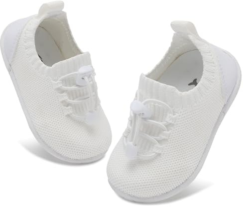 JIASUQI Baby Shoes Baby Boys Girls Trainers Infant Non-Slip Breathable First Walking Shoes with Soft Rubber Sole Toddler Slip On Slippers Sneakers(White,6-12 Months)