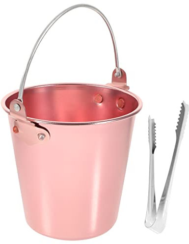LIFKOME 1.25l Aluminum Alloy Ice Bucket Tongs, Small Rose Gold Wine Ice Bucket for Bar, Ktv and Party Use