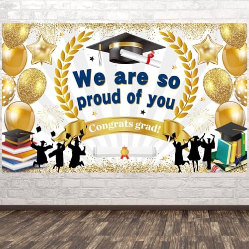 EULAPGOE Groß We Are So Proud of You Banner für Abschluss Deko, Graduierung Hintergrund Stoff Banner Bestandene Prüfung Dekoration Foto Requisit Glückwunsch für Bachelor Master Arzt