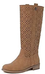 QUEEN HELENA Botas perforadas simples clásicas de tacón bajo para mujer X28-106, marrón, 35 EU