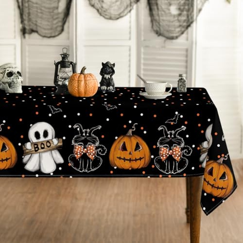 Artoid Mode Tovaglia a pois Jack-o'-Lantern Fantasma Gatto Halloween 140x160 cm, protezione antimacchia, biancheria da tavola per cucina, decorazione stagionale, decorazione per feste