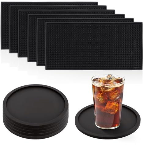 WOPPLXY 12 PCS Rubber Bar Mat, 12 x 6 Rubber Bar Service Spill Mat, Durable PVC Bar Accessories Mat Pad for Home Pub, Kitchen, Restaurant, Countertop (6 Rectangular and 6 Round)