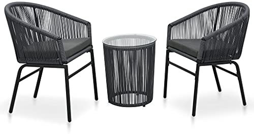 ShGaxin 3-TLG. Bistro-Set mit Kissen, Bistrotisch Mit 2 Stühlen, Gartenset Tisch Und Stühle, Balkontisch Klein, Bistroset, PVC Rattan Anthrazit