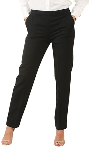 STAR FASHION Women’s Stretch Pull-Up Work Trousers Straight Leg Formal Office Pants with Half Elasticated Double Waistband Side Pockets Professional Ladies Trousers Pants Black-18-R