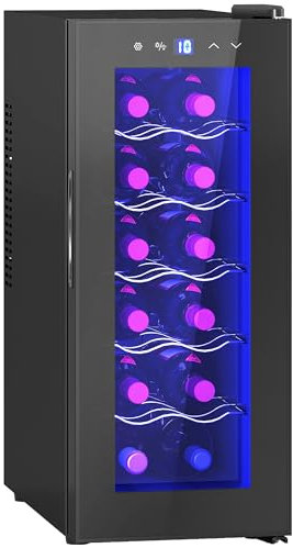 HOMCOM Cave à vin 12 bouteilles 30L réfrigérateur à vin thermoélectrique double et silencieux - porte en verre, éclairage LED, écran tactile numérique, frigo vin contrôle de température 8-18°C, noir