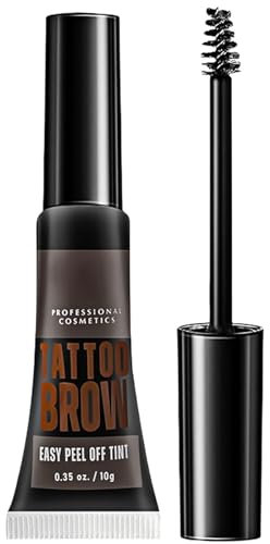 Waterproof Peel Off Eyebrow Gel - Long Lasting Tattoo Brow Dye in Dark Brown, Semi-Permanent Colour Tint for Transfer & Smudge Proof Eyebrows