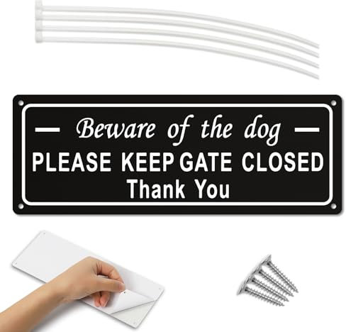 Beware of The Dog Sign, Kaluofan Please Keep Gate Closed Sign, Please Close The Gate Signs for Gate Wall Fences, Aluminium UV-, Rust-, Scratch- and Water-Resistant (25 * 9CM)