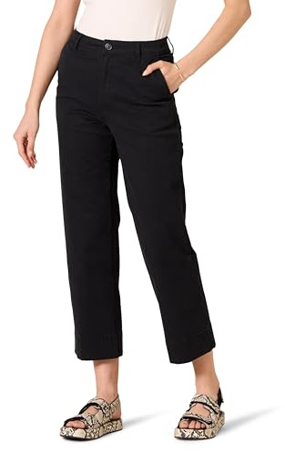 Amazon Essentials Pantaloni Kaki a Gamba Larga Slim a Vita Alta alla Caviglia Donna, Nero, 46 Lungo