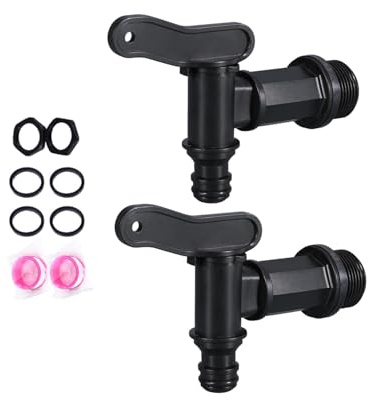HUVZOR 1 Pezzi Rubinetto per Serbatoio di Plastica 3/4 Acqua Pioggia, Rubinetto di ricambio di Plastica del Secchio Della Pioggia, con guarnizione per controdado, nastro di tenuta