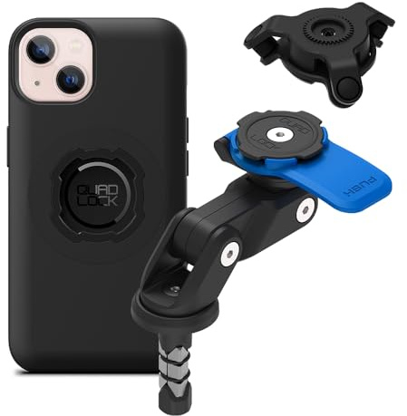 QUAD LOCK Gabelschaft-Handyhalterung (V2) für Motorrad mit Vibrationsdämpfer und MAG Hülle für iPhone 13