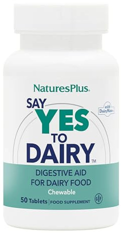 NaturesPlus Say Yes to Dairy - Natural Lactase Enzyme Supplement, High Strength, Lactose Intolerance Relief - Gluten Free, Vegan - 60 Chewable Tablets