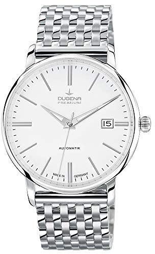 Dugena Herren-Armbanduhr 7090190 Festa Klassik, Automatik, weißes Zifferblatt, Edelstahlgehäuse, Saphirglas, Edelstahlarmband, Doppelfaltdrückerschließe, 5 bar
