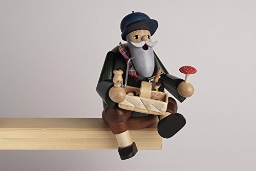 Rudolphs Schatzkiste Smoking Figure Mushroom Seeker, Sitting 14 cm Smoke Figure Smoking Man Figurine Incense Man ore Mountains