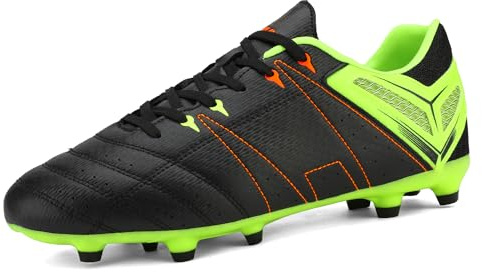 DREAM PAIRS Herr sport flexibla atletiska snörning lättvikt utomhus klossar fotboll fotbollsskor, Svart/citron/grön/röd, 44 EU