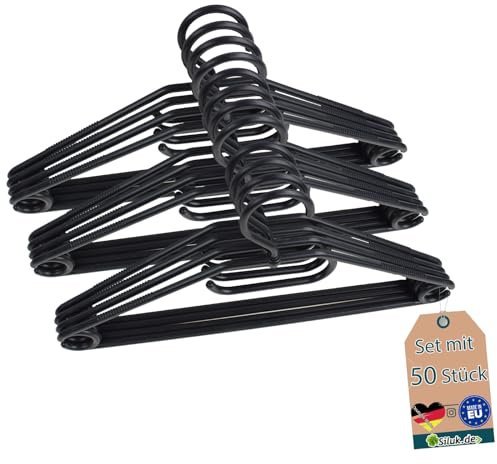 Siluk_ Kleiderbügel Wäschebügel Kunststoff drehbar Wäschebügel aus Kunststoff - Made in UE (50, Schwarz)