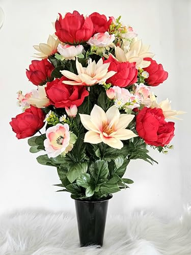 Composition de fleurs artificielles en cône lesté ciment pour une parfaite tenue de votre bouquet de fleurs, plus besoin de sable, ce vase en PVC se dépose dans un vase funéraire. (Rose)