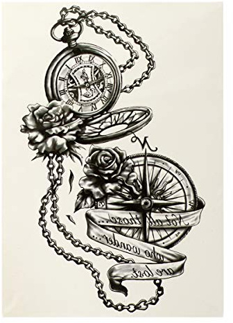 2 x Kompass Uhr XL Tattoo in schwarz - Fake temporäres einmal Körpertattoo HB881 (2)
