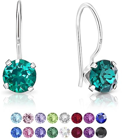 Pendientes Colgantes Plata de Ley 925 con Brillantes de Cristal Esmeralda 6 mm - Joyería Regalo Mujer Plata Ley 925