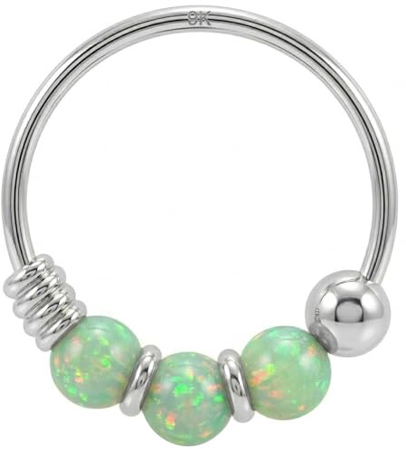 Monster Piercing 9K Weißgold dreifach hellgrün Opal Bead 22 Gauge Hoop Nase Piercing Ring Schmuck