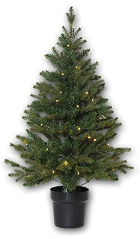 Künstlicher Weihnachtsbaum Byske von Star Trading, kleiner Tannenbaum in Grün mit Topf und LED Lichterkette für innen und außen, warmweiß mit Timer, Sensor, batteriebetrieben, Höhe: 90 cm, IP44