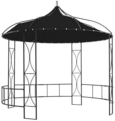 Goliraya Gazebo Padiglione da Giardino Rotondo Tetto Antracite con Struttura in Ferro,Gazebo in Ferro,Padiglione in Ferro 300 x 290 cm