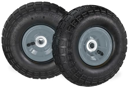 Lot de 4 roues de brouette 4.1/3.5-4, pneus de rechange pour chariot de transport pour essieu de 16 mm, 136 kg, 260 x 85 mm, noir/gris