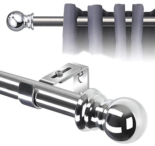 INFLATION Gardinenstange Ausziehbar mit rundem Endstück&Halterung,1-Lauf Edelstahl Metall Gardinenstange für Wohnzimmer Kinderzimmer Schlafzimmer,Silber 76-369cm