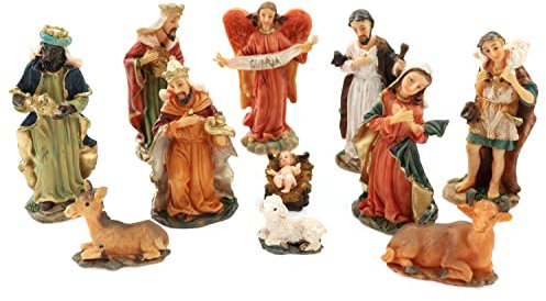 ELLUG Mini Krippenfiguren Set 11-teilig Höhe bis 7cm Weihnachtskrippe Figuren Krippenzubehör Weihnachtsdeko