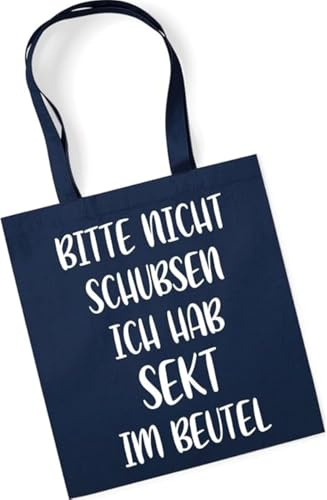 Jutebeutel bedruckt mit Spruch, Stoffbeutel bedruckt aus 100% Baumwolle - Tote Bag, Einkaufsbeutel, Einkaufstasche, Shopper und Baumwolltasche mit langen Henkeln, Nicht Schubsen Sekt im Beutel