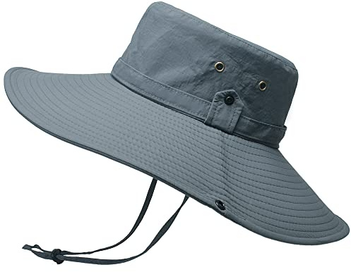 WANYI 360°Sonnenhut Herren UV Schutz 12CM Breite Krempe Safari Hut Sommer Outdoor Fischerhut Buschhut Gartenhut Buschhut Hiking Bucket Hat Boonie Hat Wasserdicht Wanderhut Anglerhut (Dunkelgrau)